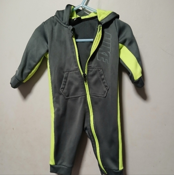 Nike Other - Nike  dri fit infant Gray and Green One Piece outfit with hood. Size 6 months
